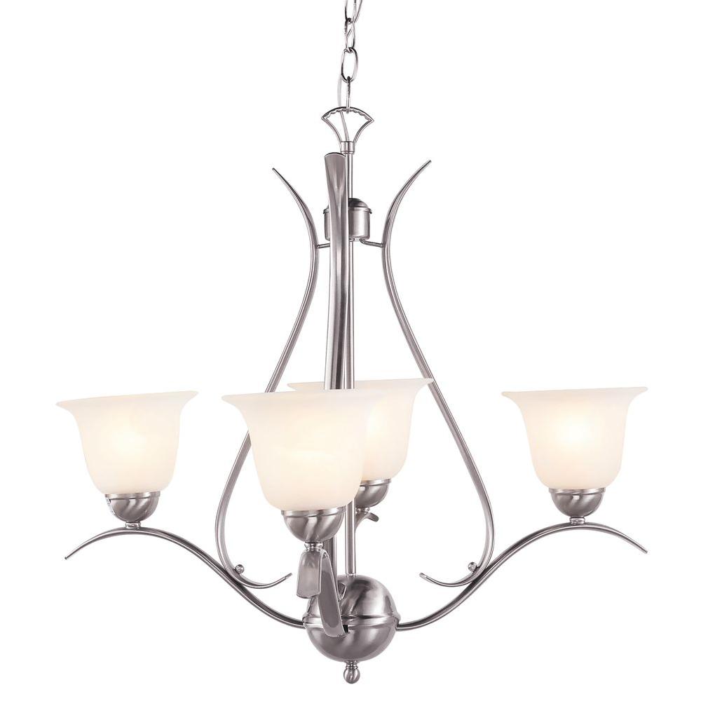 Bel Air Lighting Stewart 5 Light Brushed Nickel Chandelier With Bel Air Lighting Stewart 5 Light Brushed Nickel Chandelier With Frosted Shades 8165 Bn The Home Depot