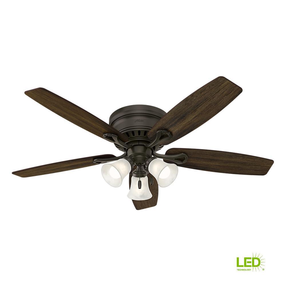 Hunter Oakhurst 52 In Led Indoor Low Profile New Bronze Ceiling Fan With Light Kit 52018 The Home Depot - Home Depot Ceiling Fans With Light Fixture