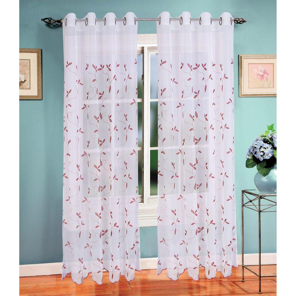 Window Elements Sheer Birch Leaf Embroidered Sheer 54 In W X 84