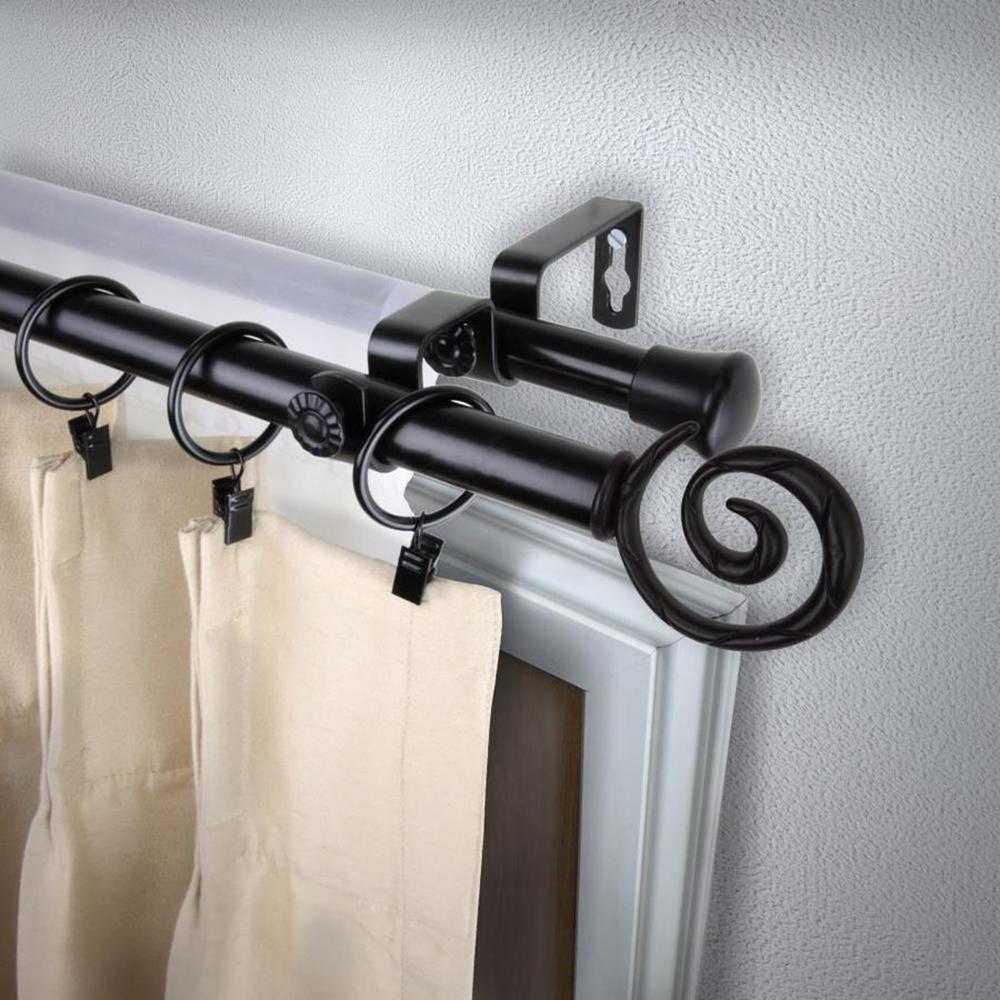Rod Desyne 28 In 48 In Telescoping Double Curtain Rod In Black