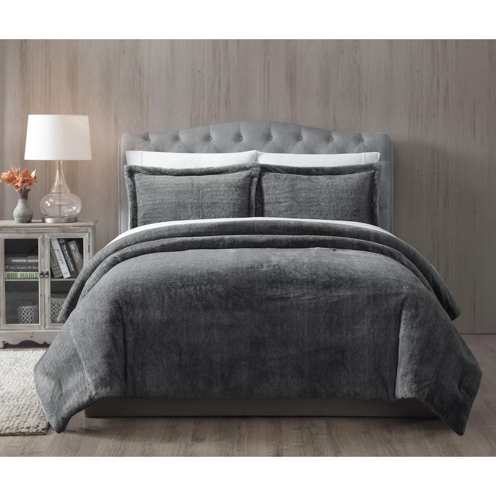 morgan home mhf home grey king faux fur bell 3-piece comforter