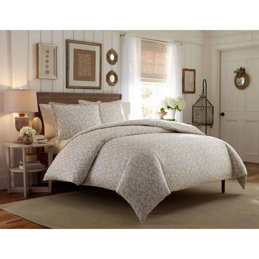 Laura Ashley Victoria 3 Piece Beige Floral Cotton Full Queen Comforter Set 224032 The Home Depot