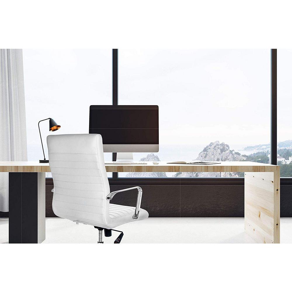 Adiroffice Faux White Leather Executive Office Chair With