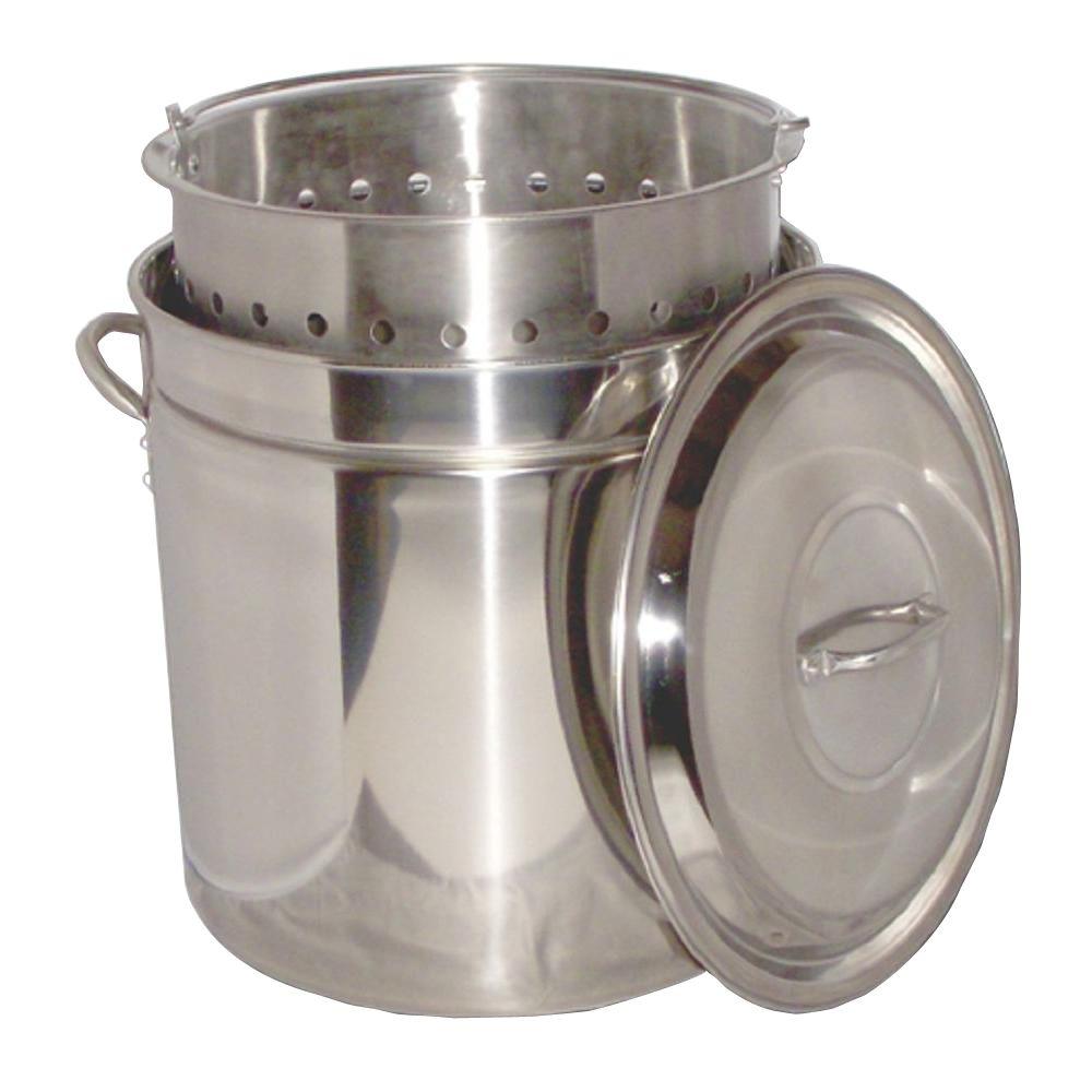 King Kooker 62 qt. Stainless Steel Stock Pot with Basket and Steam Rim 62 Quart Stainless Steel Pot