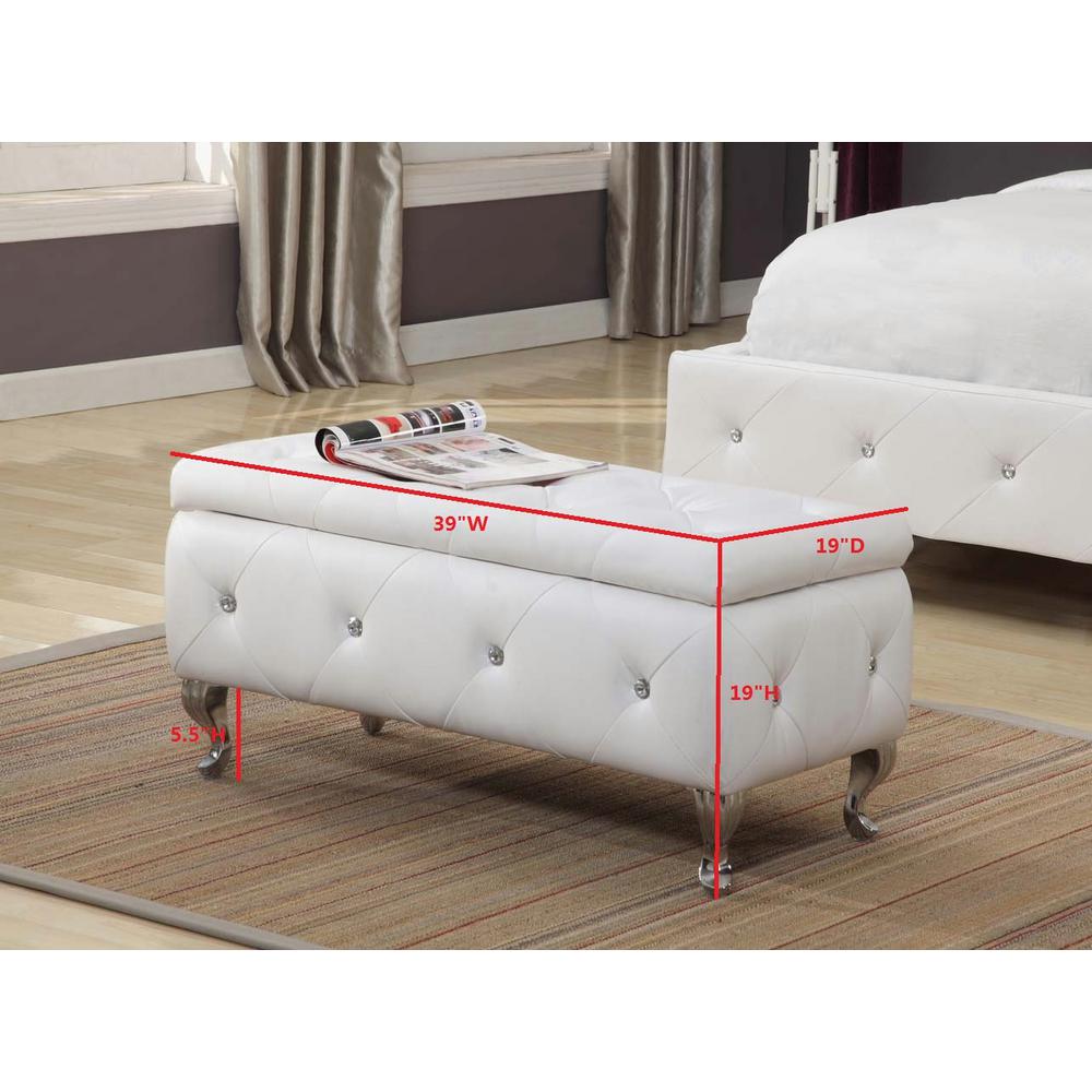 Inroom Designs White Vinyl Upholstered Tufted Storage Ottoman