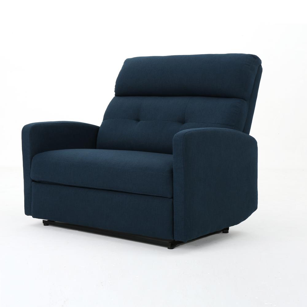Noble House Halima Tufted Back Navy Blue Fabric Reclining Loveseat