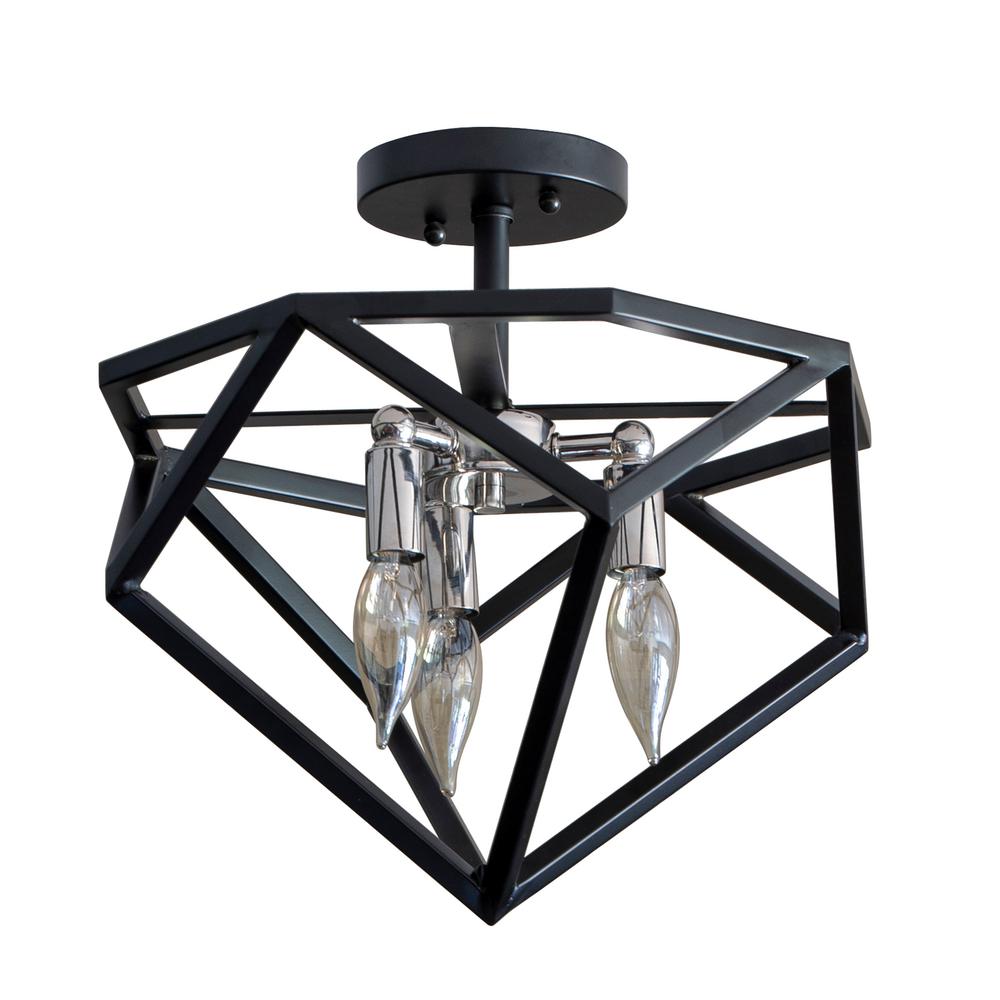 Decor Therapy Alexa 3 Light Black Semi Flush Mount Light