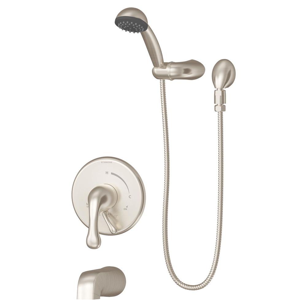 Symmons S-6702-STN Identity Single-Handle 1-Spray Tub and Shower Faucet with Lever Diverter Satin Nickel