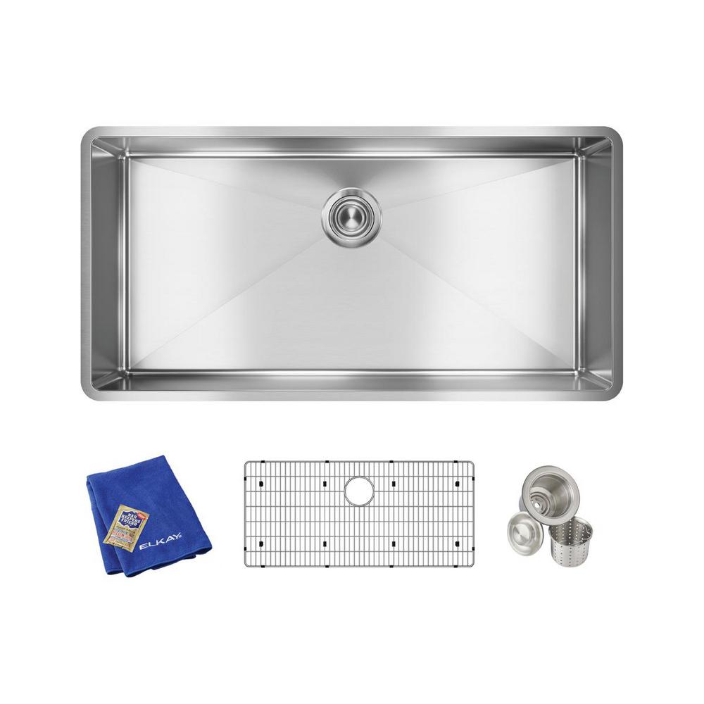 Elkay Crosstown Undermount Stainless Steel 37 in. Single Bowl Kitchen Sink with Bottom Grid and Drain