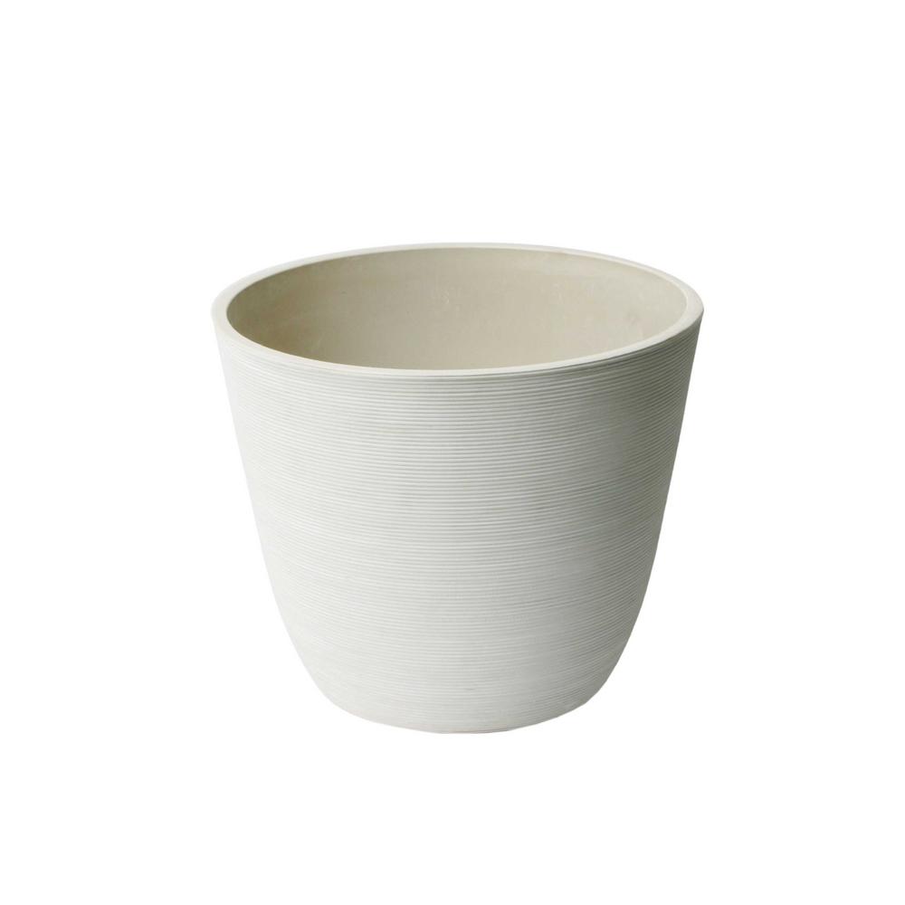 Unbranded Valencia 11 In X 14 In Round Curve Ribbed White Plastic   White Plant Pots 23435 64 1000 