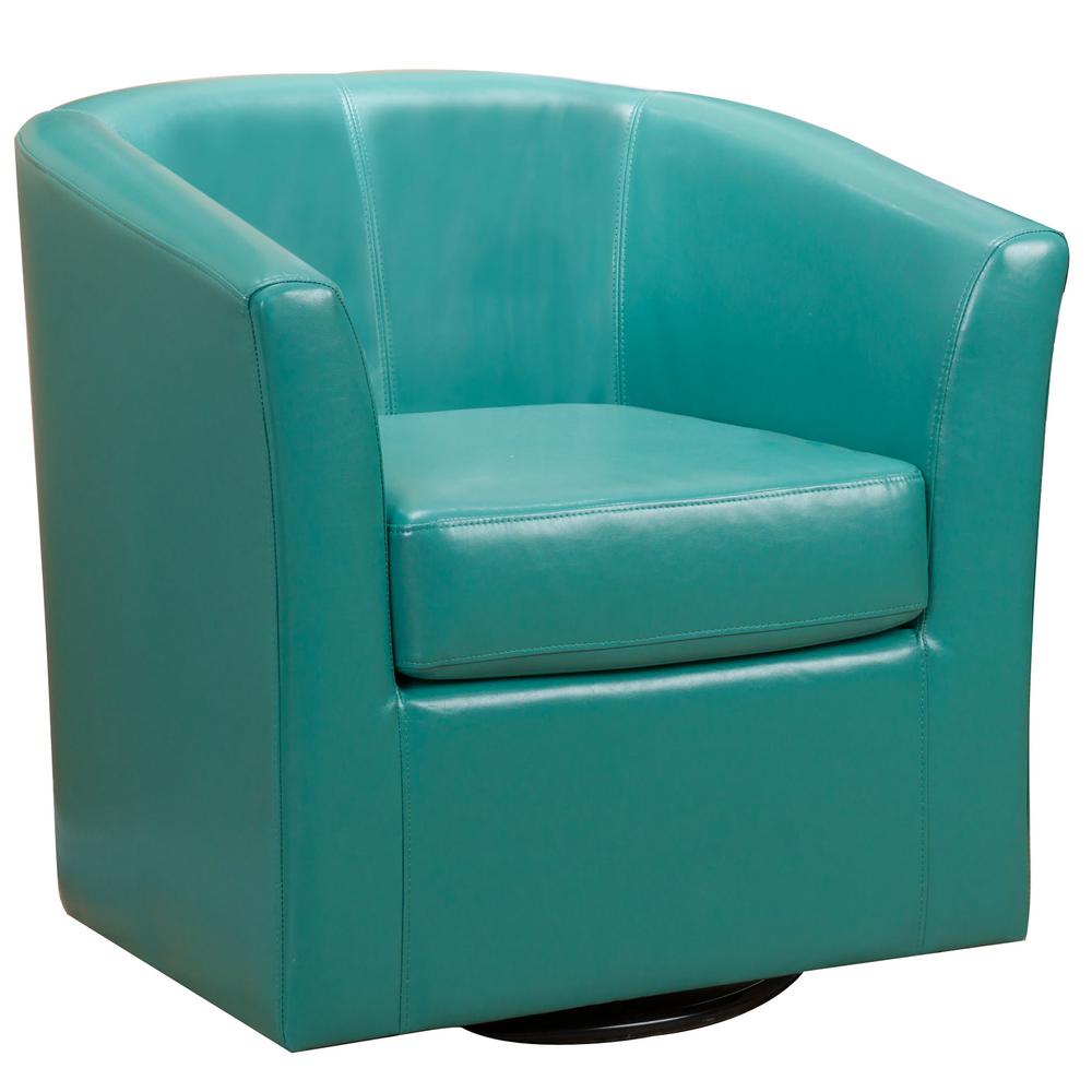 Clic Faux Leather Blue Accent Chairs The Home Depot Daymian Turquoise Pu Leather Swivel Club Chair
