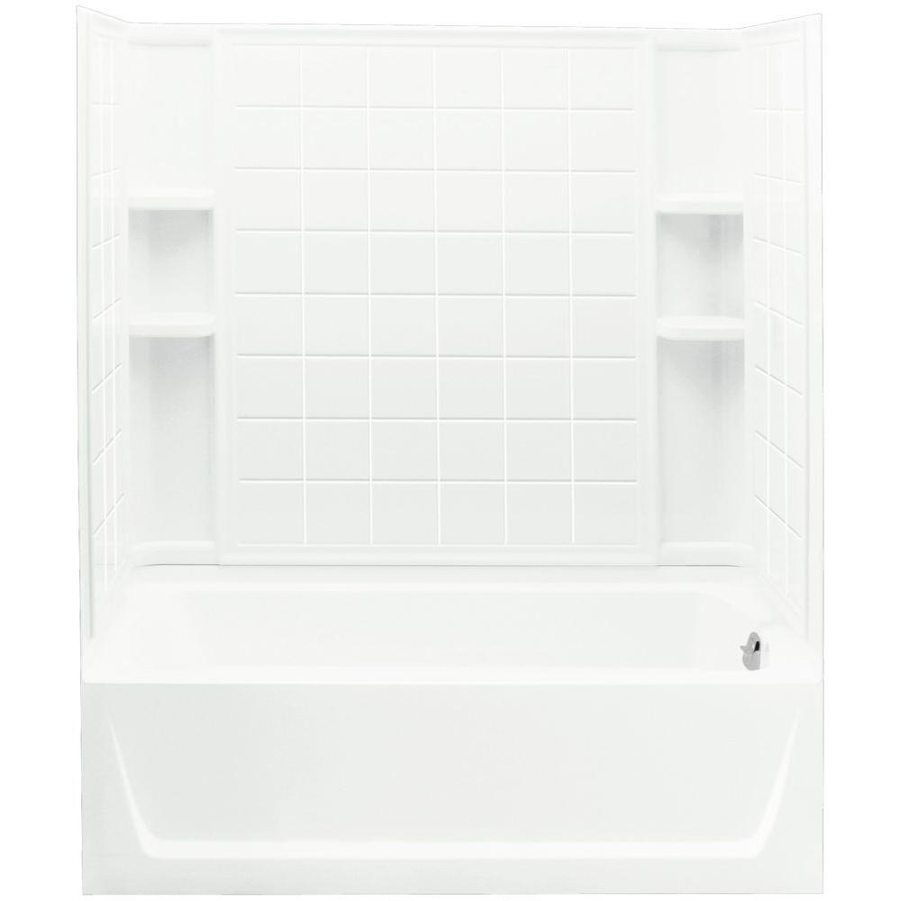Ensemble 32 in. x 60 in. x 751/4 in. Bath and Shower Kit Right Drain