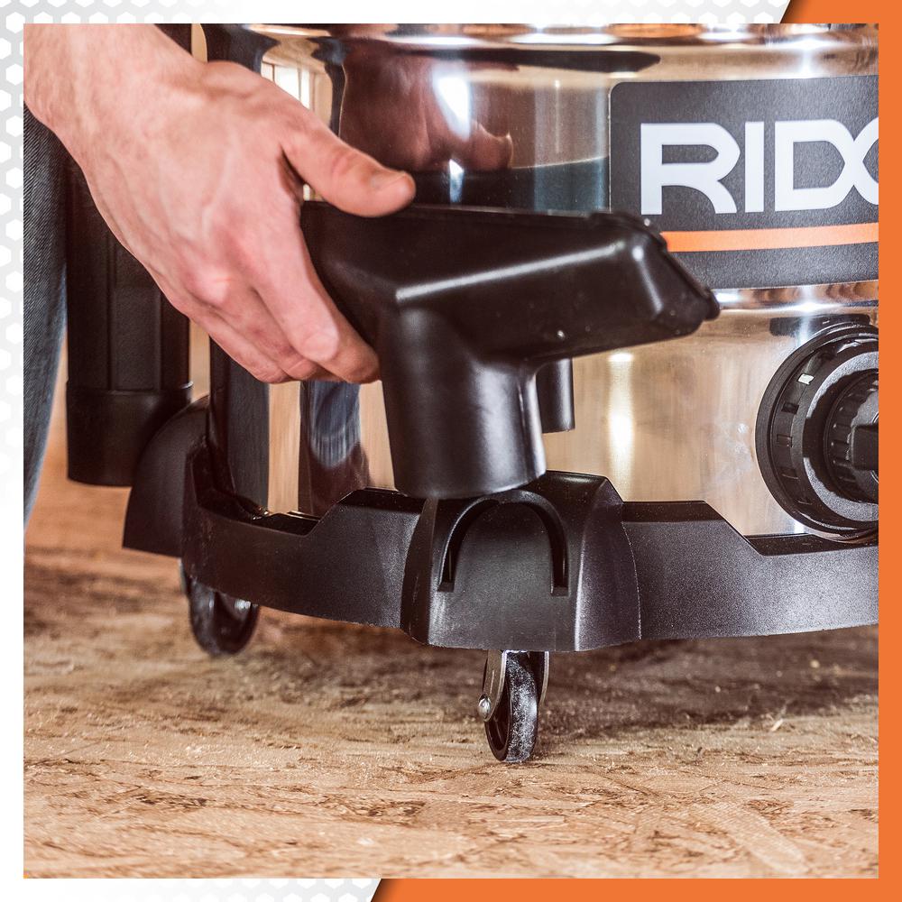 RIDGID Wet Dry Vac Vacuum 10 Gal. 6.0 Peak HP Stainless Steel Rolling