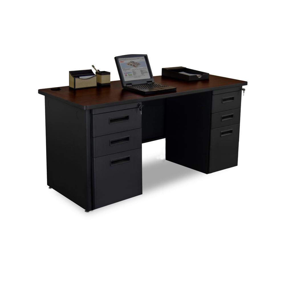 60 In W X 24 D Mahogany Laminate And Black Double Full Pedestal Credenza