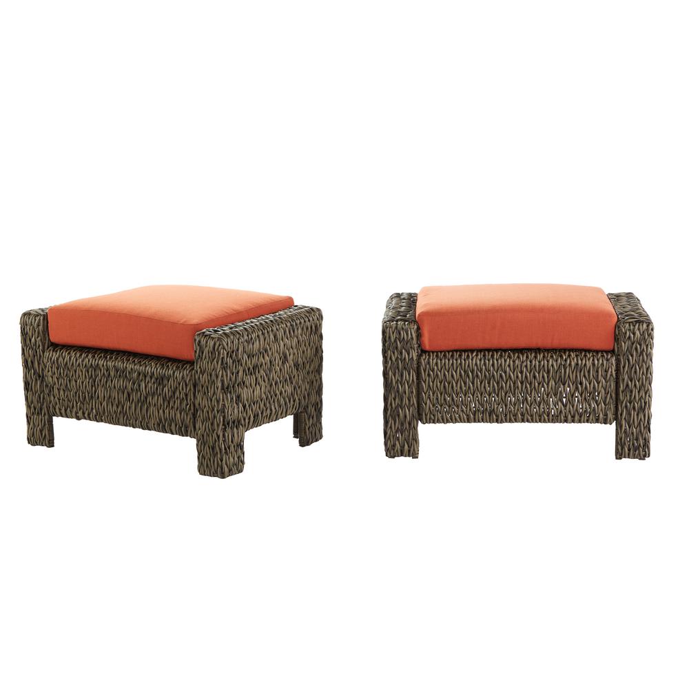 Outdoor Ottomans Lounge Furniture The Home Depot Laguna Point Brown All Weather Wicker Outdoor Ottoman With Quarry Red Cushion 2