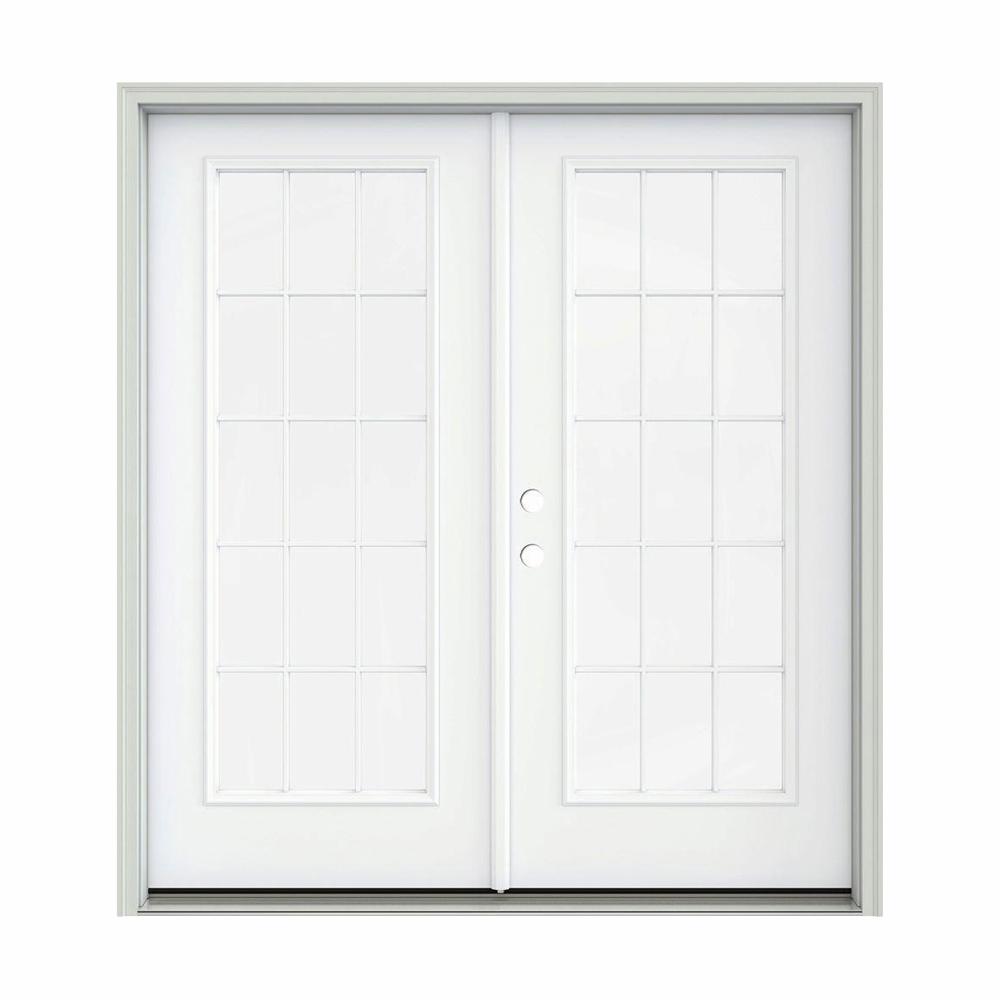 JELD-WEN 72 in. x 80 in. White Painted Steel Right-Hand Inswing 15 Lite ...