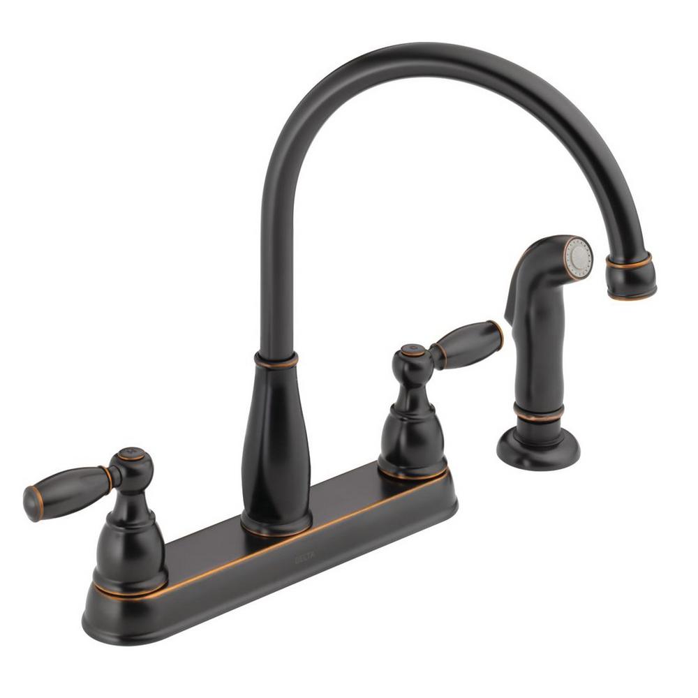 Delta Foundations 2 Handle Standard Kitchen Faucet With Side Sprayer In Oil Rubbed Bronze 21988lf Ob The Home Depot