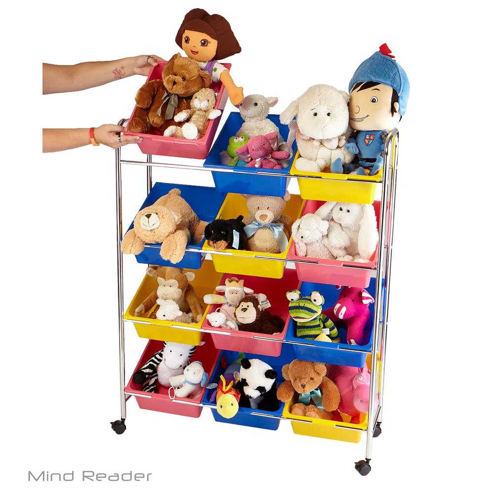 Mind Reader Multi-color Metal Toy Storage Organizer with 12 Plastic Bins by Mind Reader
