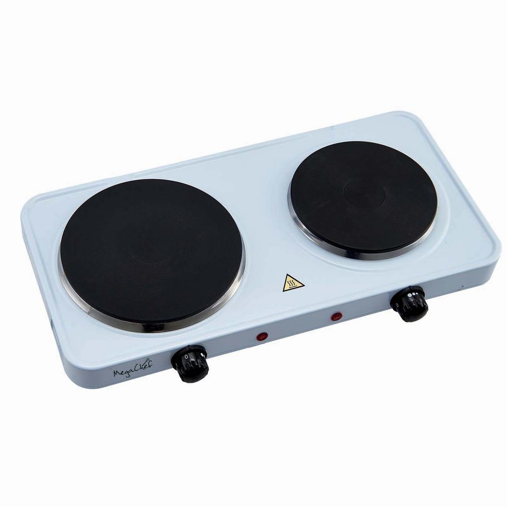 Megachef Portable 2 Burner 7 25 In Sleek White Hot Plate With