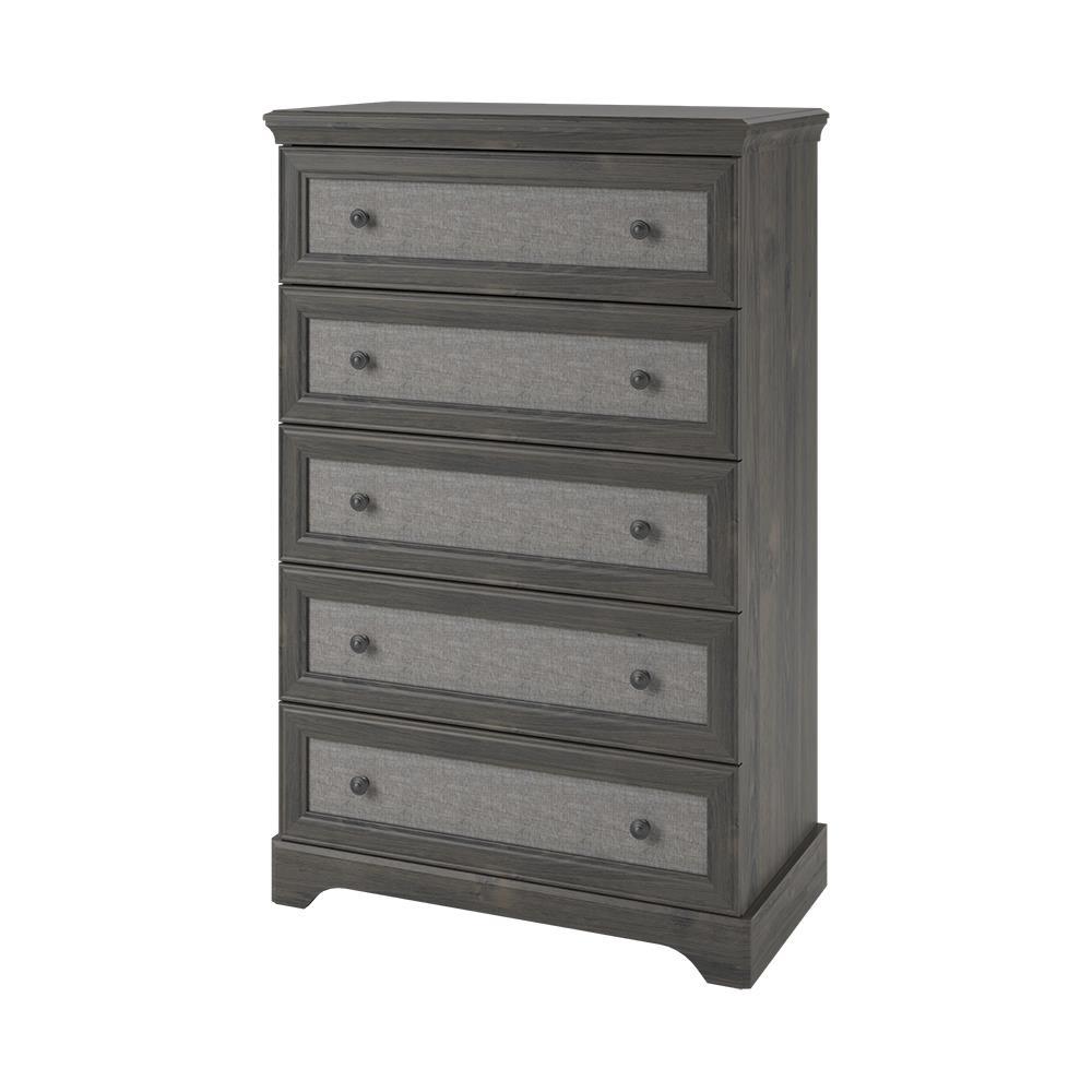 Ameriwood Home Hillside Weathered Oak 5 Drawer Dresser With Fabric