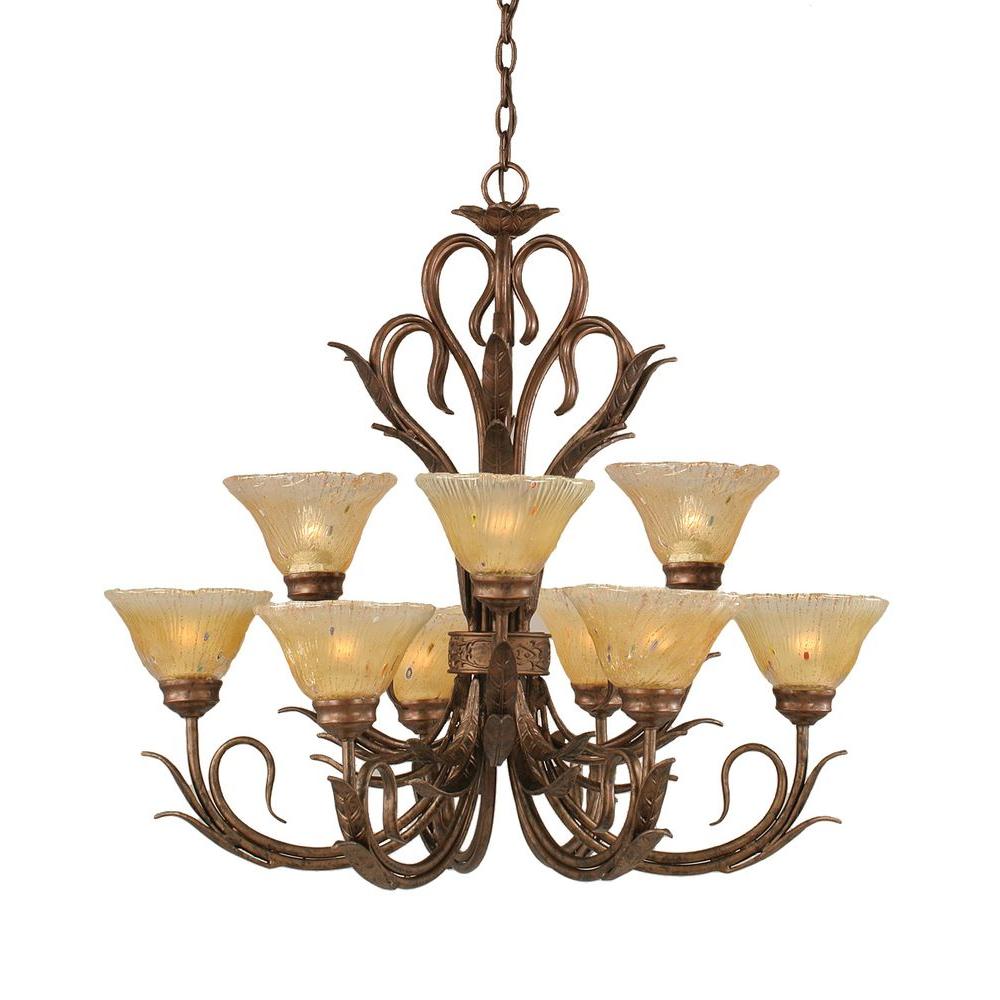 Filament Design Concord Series 9 Light Bronze Chandelier With Amber Filament Design Concord Series 9 Light Bronze Chandelier With Amber Crystal Glass Shade