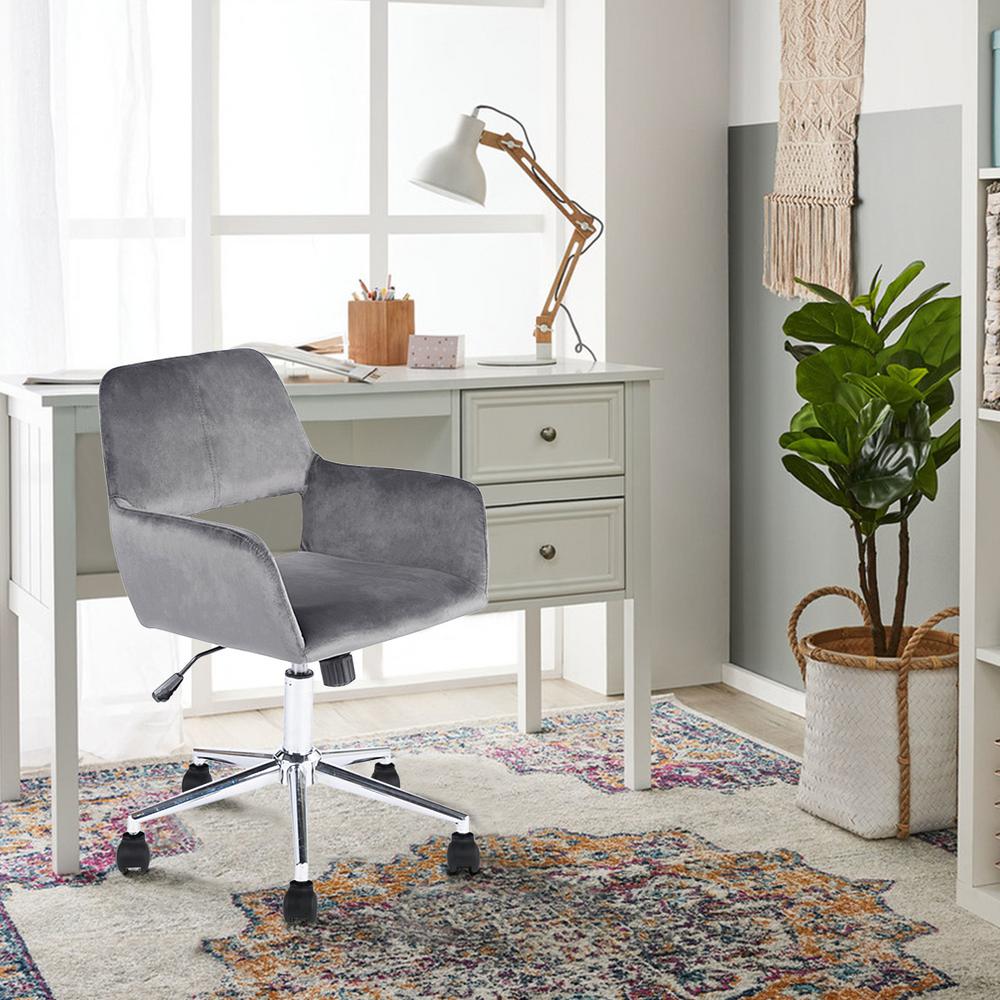 FurnitureR Ross Grey Velvet Home Task ChairRoss Chrome Velvet Grey