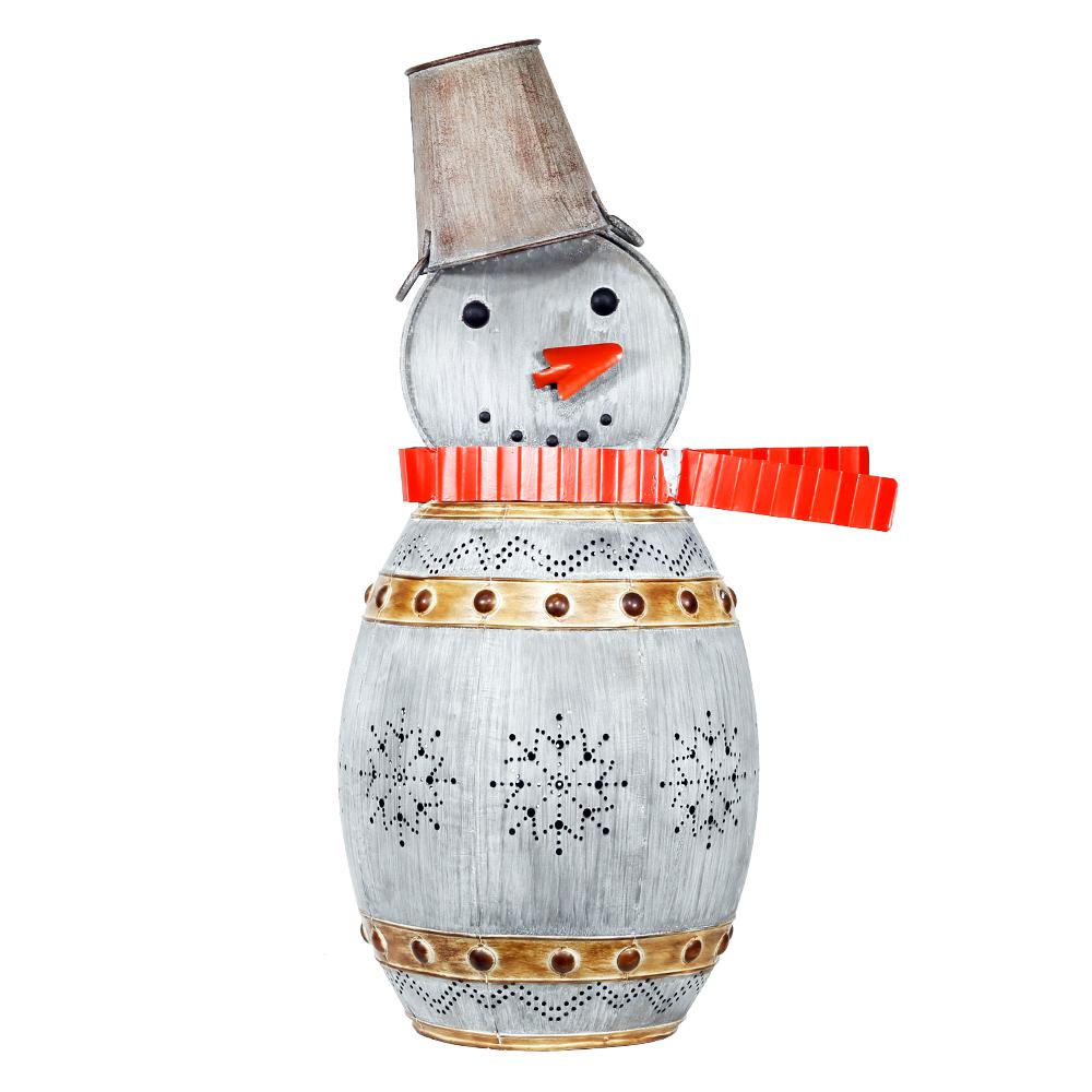 Alpine Corporation 30 In Metallic Barrelled Snowman Decor With