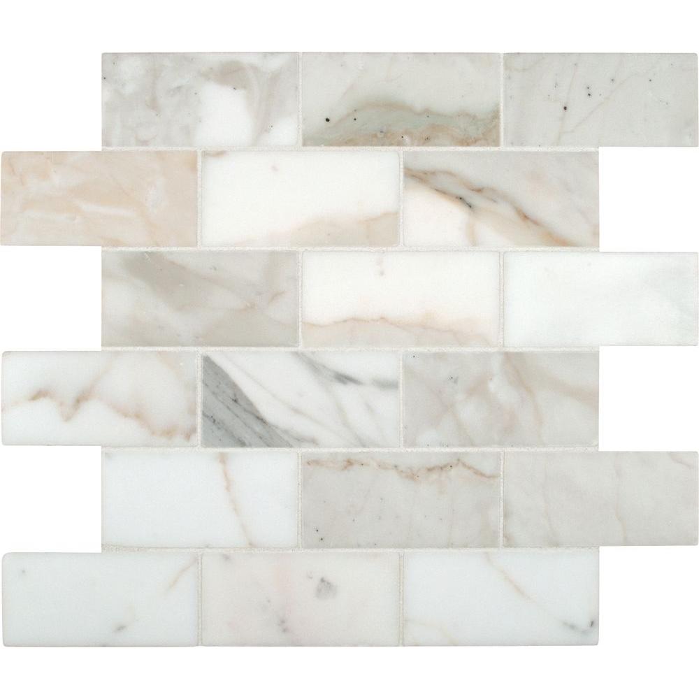 Msi Calacatta Gold 12 In X Polished Marble Mesh Mounted Msi Calacatta Gold 12 In X Polished Marble Mesh Mounted Mosaic Tile Smot Calagold 2x4p The Home Depot