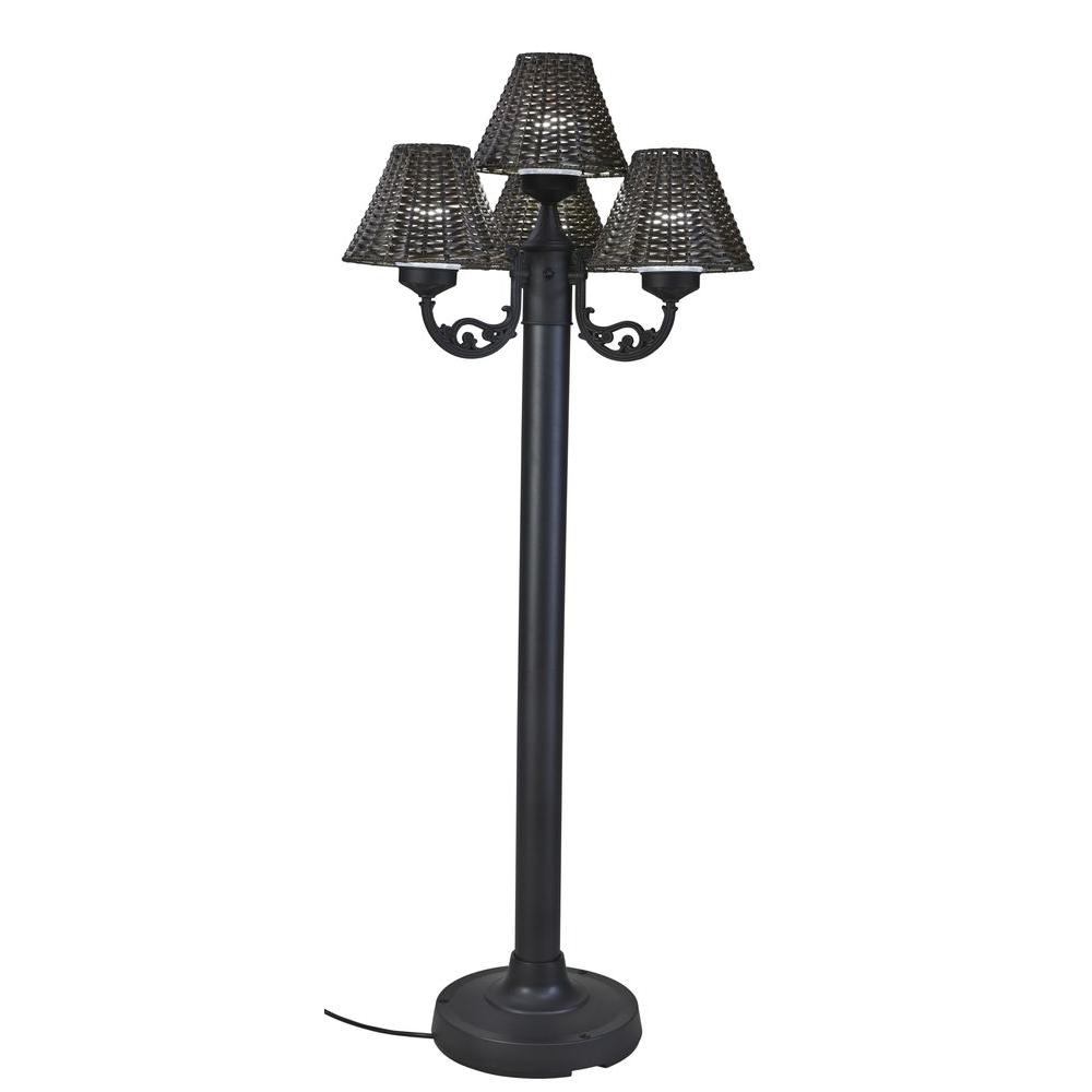 Patio Living Concepts 63 In Black Body Versailles Outdoor Floor Lamp With Walnut Wicker Shade 17450 The Home Depot