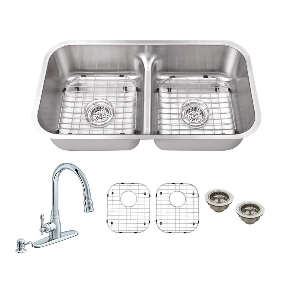 Schon All In One Undermount Stainless Steel 33 Double Bowl Schon All In One Undermount Stainless Steel 33 Double Bowl Kitchen Sink With Faucet
