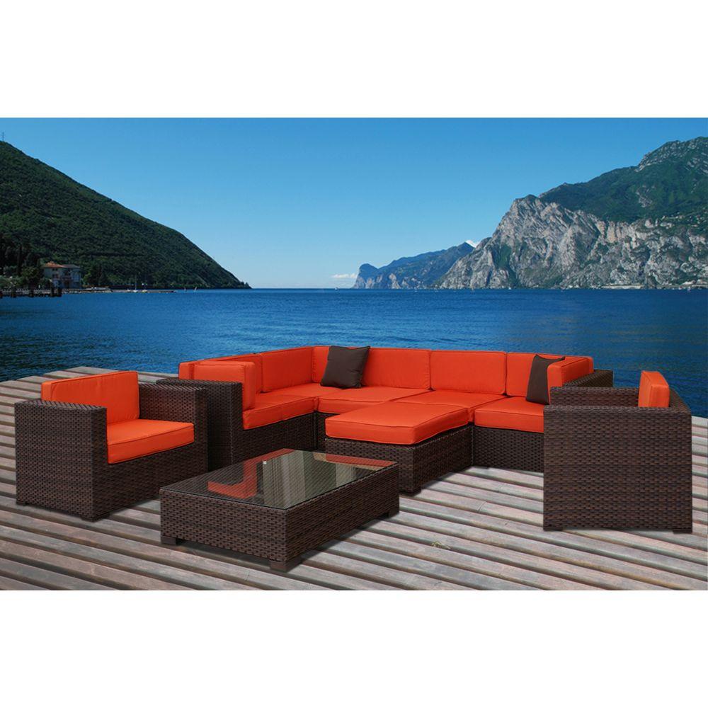 Southampton 9 Piece Patio Sectional Seating Set With Orange Cushions Southampton 9 Piece Patio Sectional Seating Set With Orange Cushions