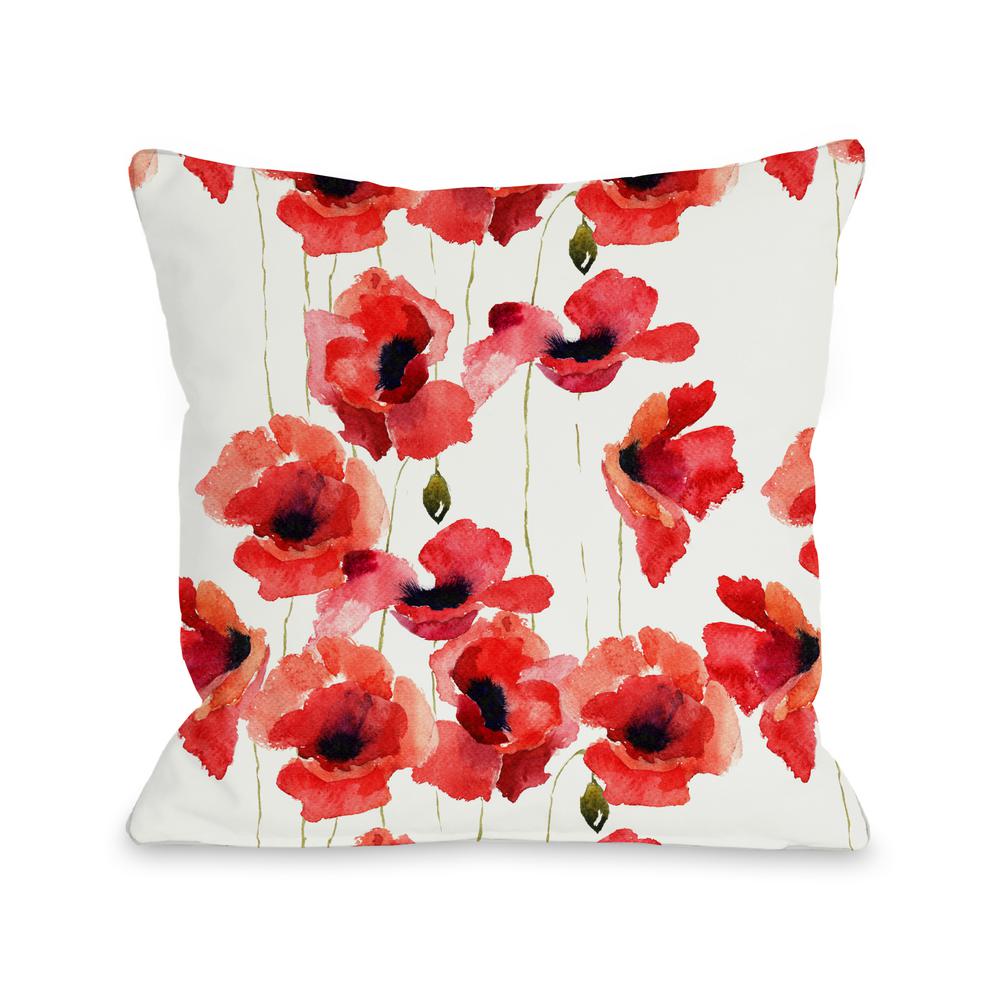 Poppy Field Red Graphic Polyester 16 In X 16 In Throw Pillow