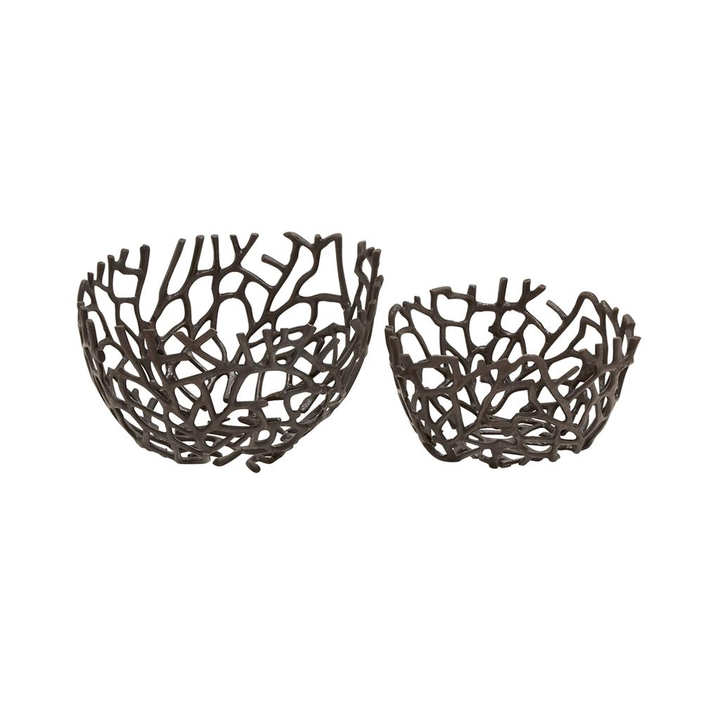 Litton Lane Black Deep Round Vine Aluminum Decorative Bowls Set
