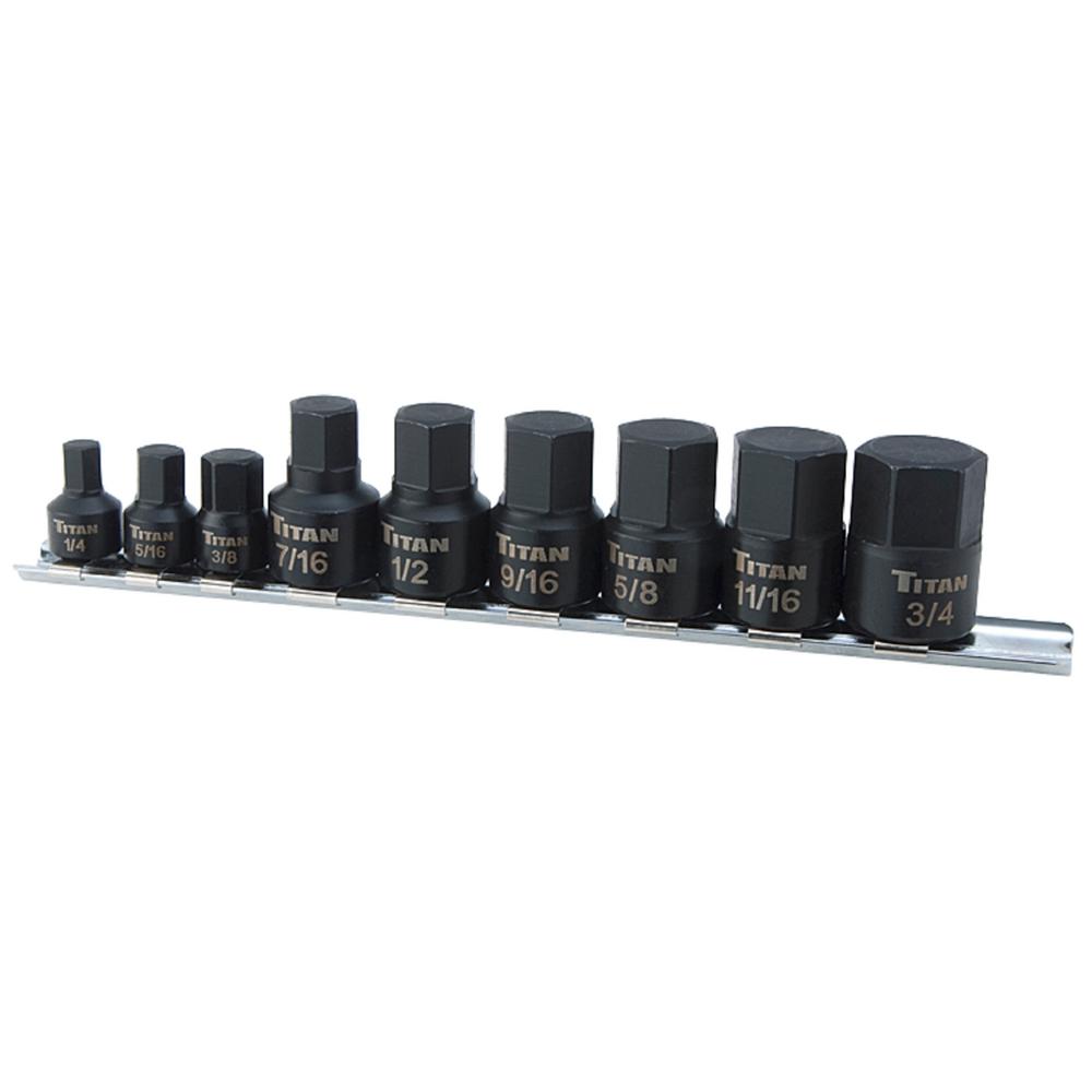 TITAN 1/4 in. Drive Stubby SAE Hex Bit Socket (9Piece)TIT16140 The