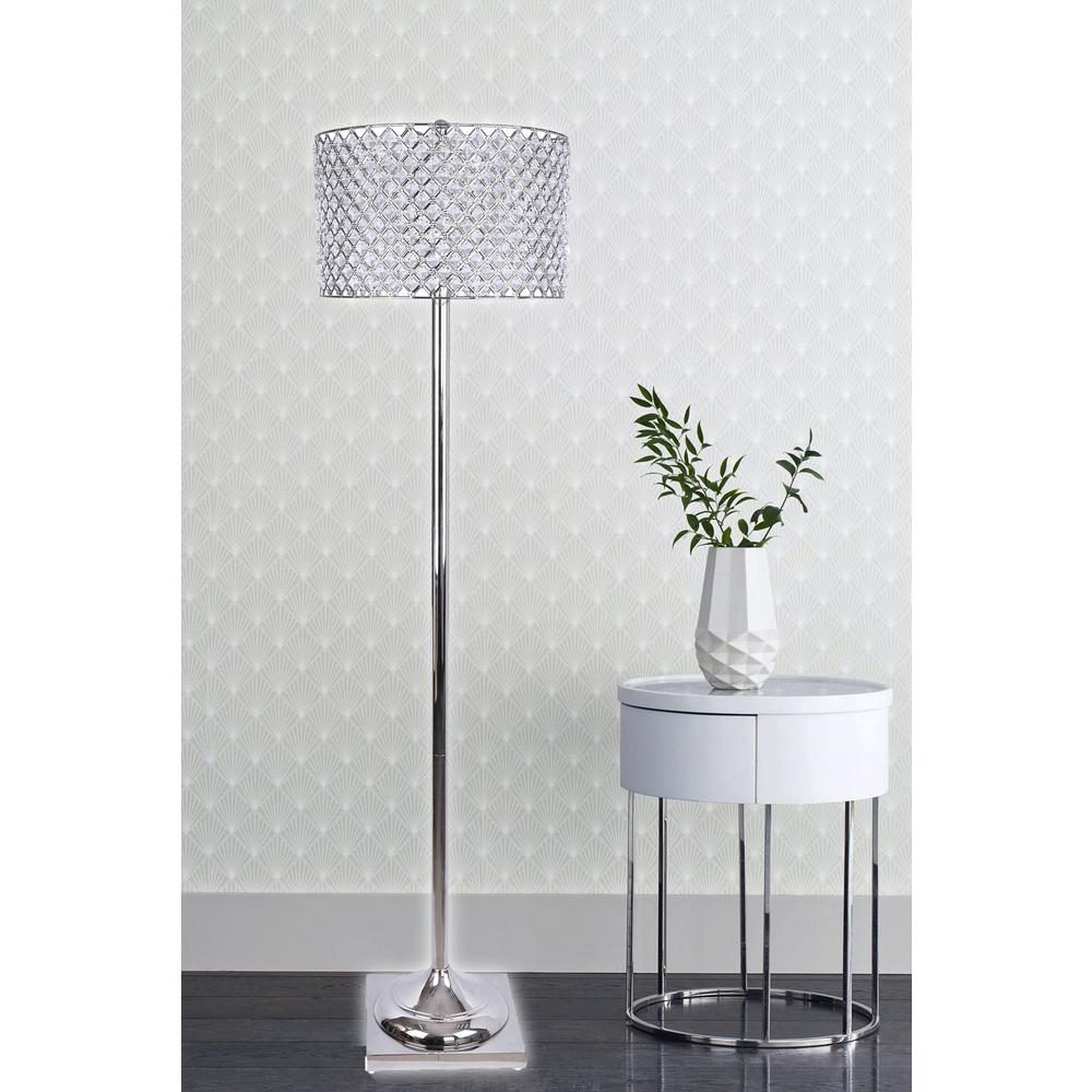 Grandview Gallery 62 In Polished Nickel Floor Lamp With Pedestaled Square Base And Crystal Bling Shade Sf90190 The Home Depot