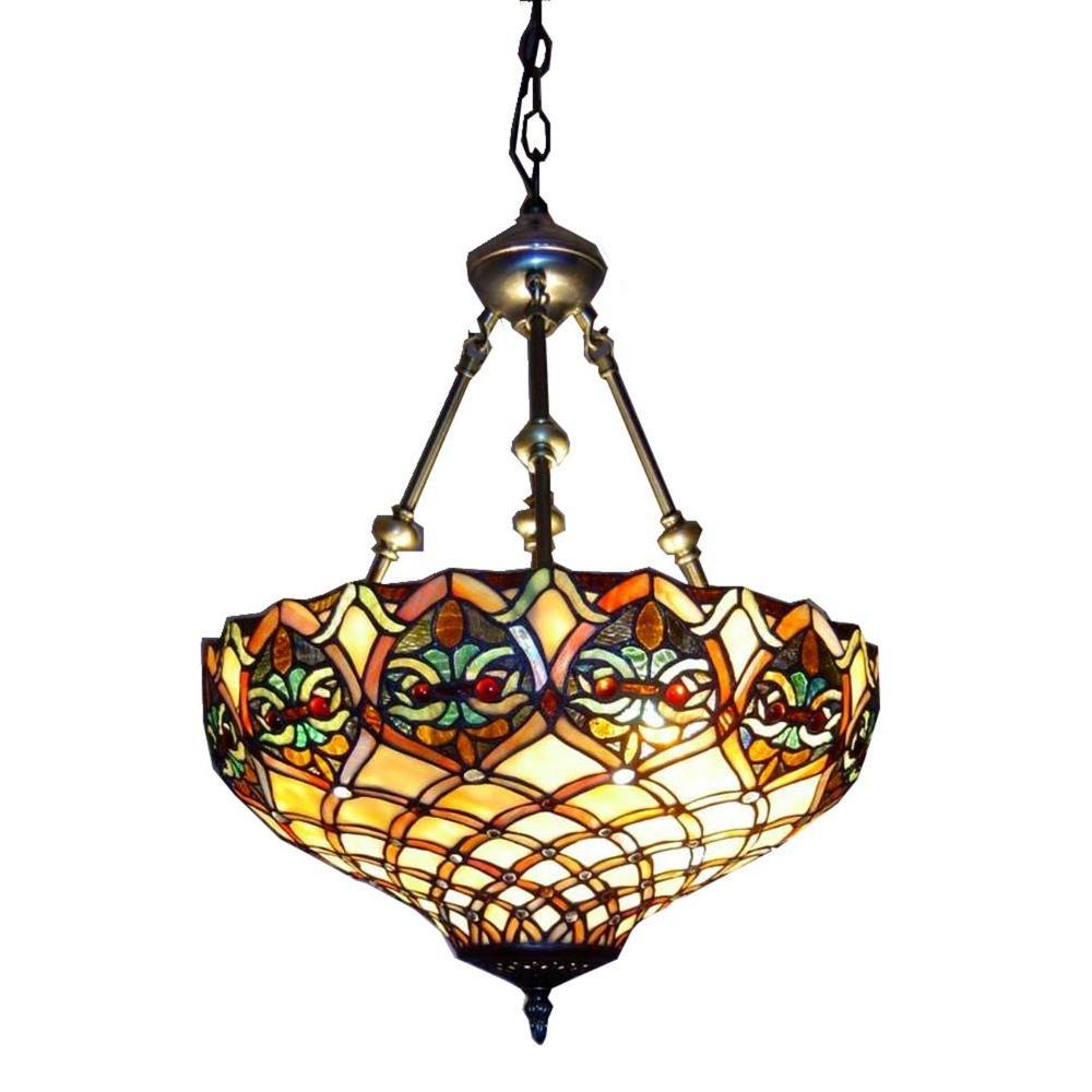 Warehouse Of Tiffany 2 Light Brass Inverted Hanging Pendant With