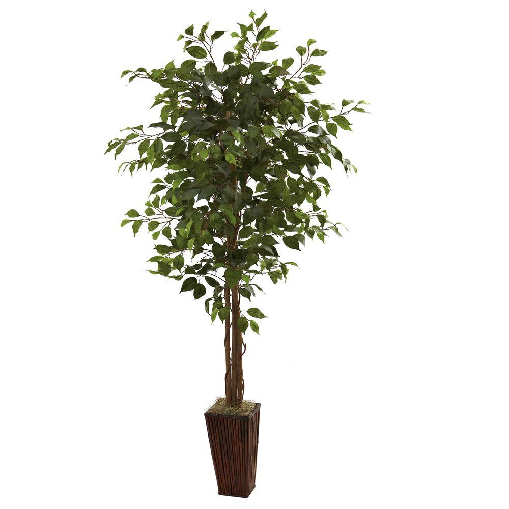 Green Nearly Natural 5924 5.5-Feet Ficus Tree with Bamboo Planter