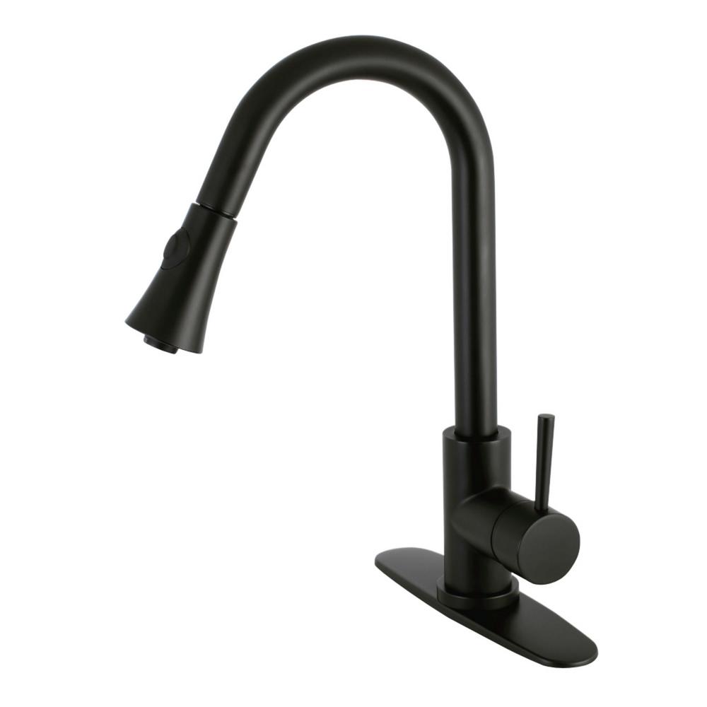 Kingston Brass Modern Single Handle Pull Down Sprayer Kitchen Faucet In Matte Black Hhls8720dl The Home Depot
