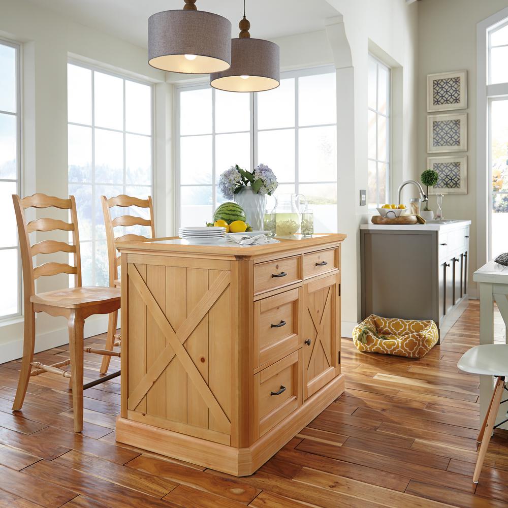 Country Lodge Pine Kitchen Island With Quartz Top And Two Bar Stools Country Lodge Pine Kitchen Island With Quartz Top And Two Bar Stools