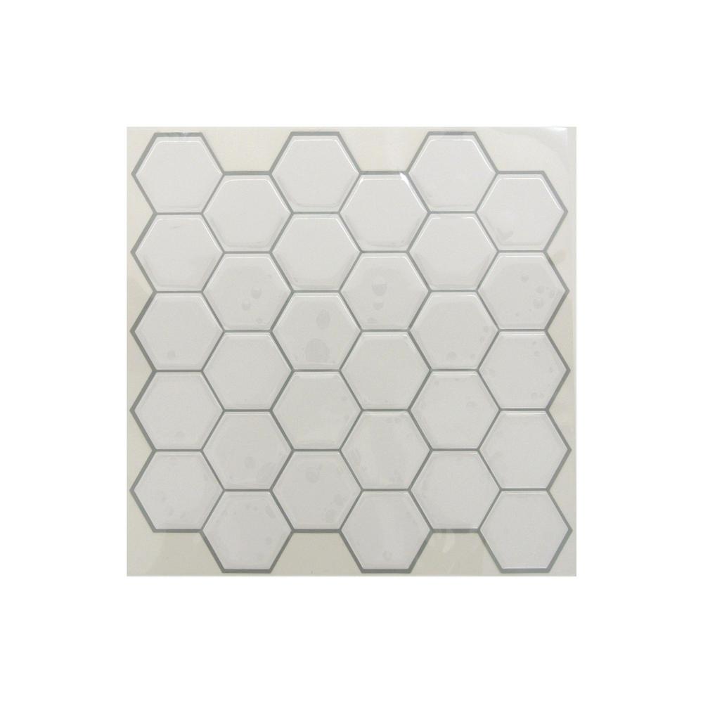 peel and stick white hexagon tile