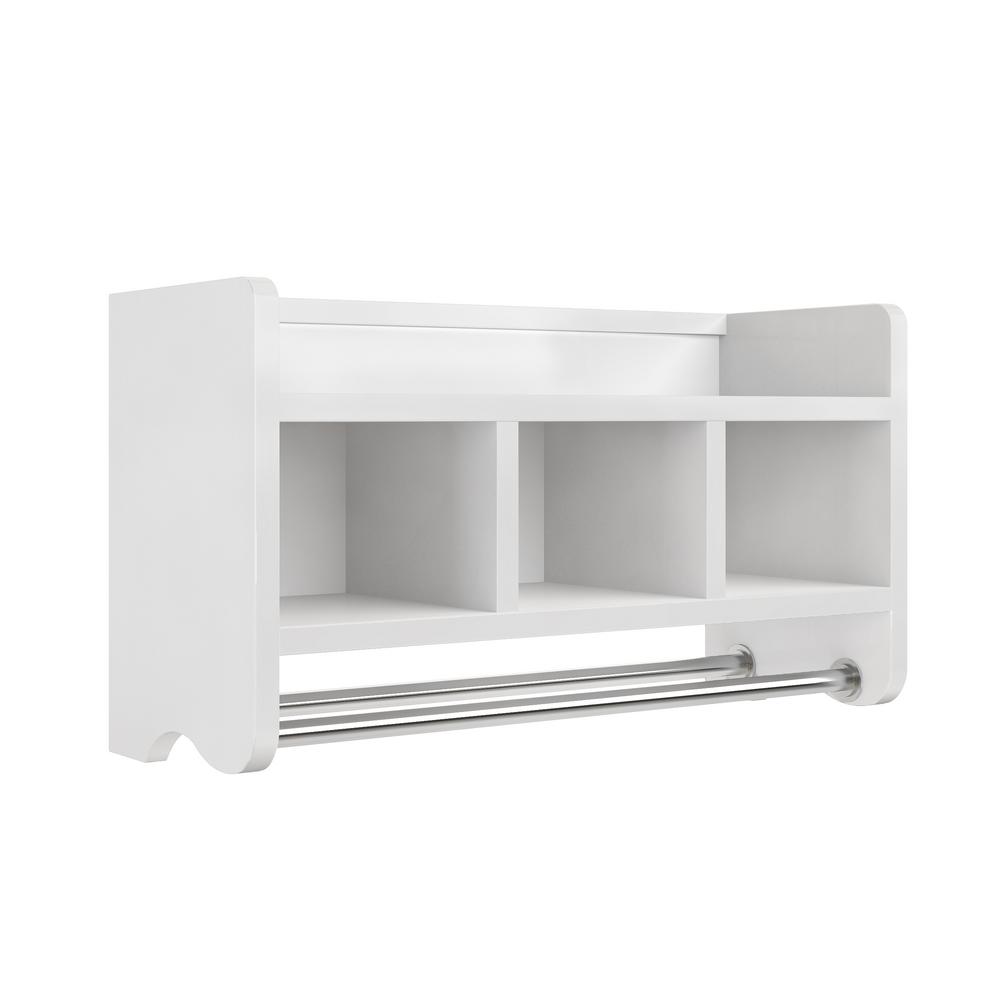 bathroom shelf with towel rack