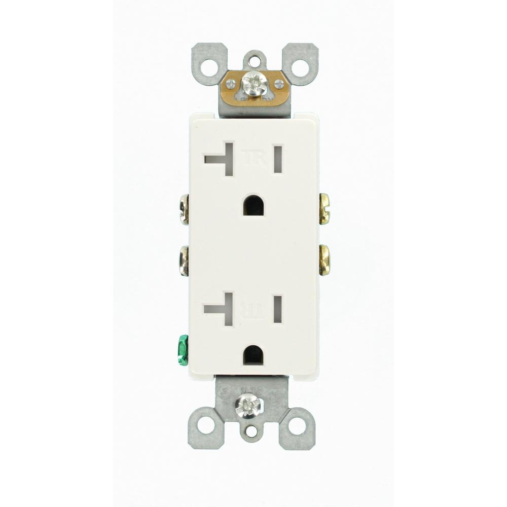 Leviton Decora 20 Amp Ultrasonic Tamper Resistant Duplex Outlet White R52 T5825 00w The Home 2601