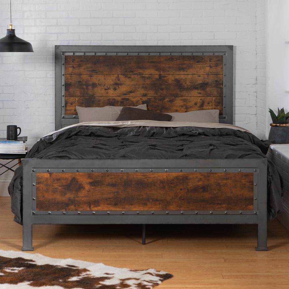 Walker Edison We Furniture Rustic Wood, Rustic Wooden Queen Size Bed Frame