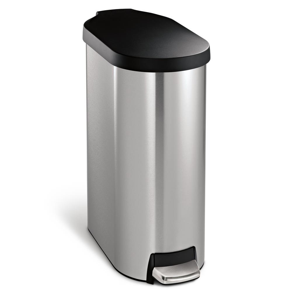 simplehuman Trash Receptacles 45 l Slim Step Brushed Stainless Steel Trash Can Silver metallic CW1969