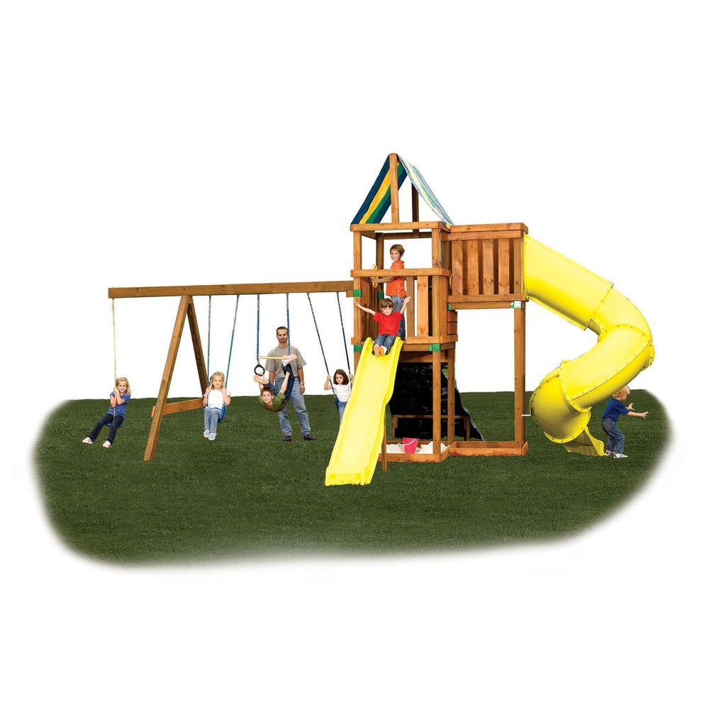 Wooden Swing Set Patio Outdoor Playhouse Kit For Kids Big ...