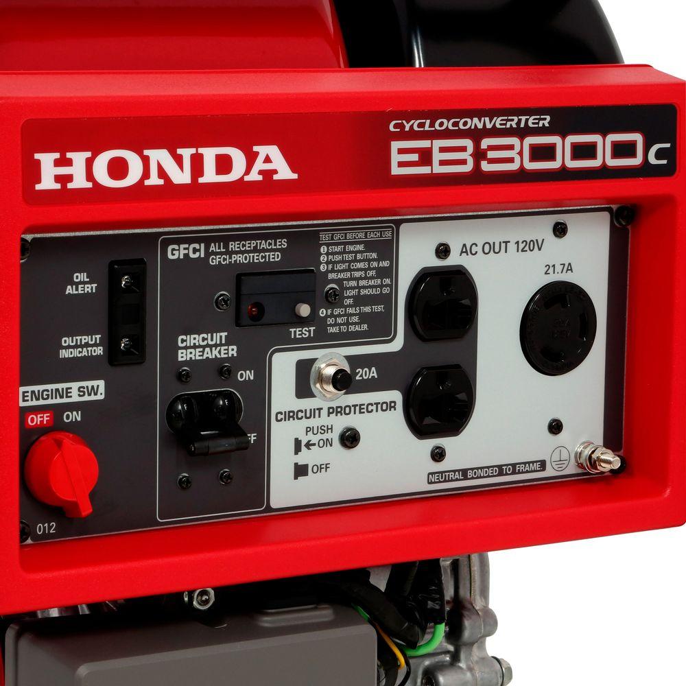 Honda 2600 Watt Gasoline Powered Recoil Start Portable Generator With Gfci Protection And Oil Alert Eb3000ck2a The Home Depot