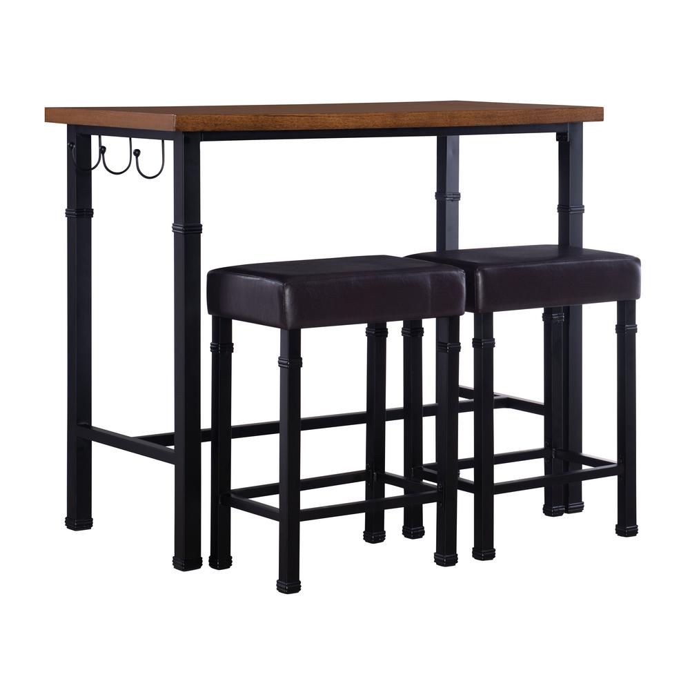 Linon Home Decor Austin 3 Piece Rustin Brown Bar Table Set mtl01u The Home Depot