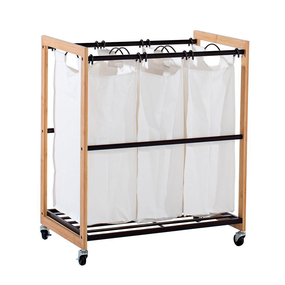 Trinity EcoStorage Wheeled 3Bag Bamboo Laundry CartTBFPBR2103 The