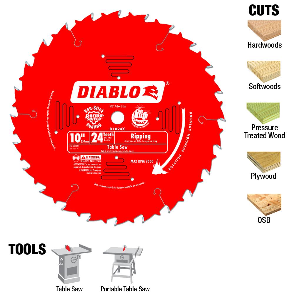 Diablo 10 in. x 24-Teeth Ripping Saw Blade-D1024X - The Home Depot