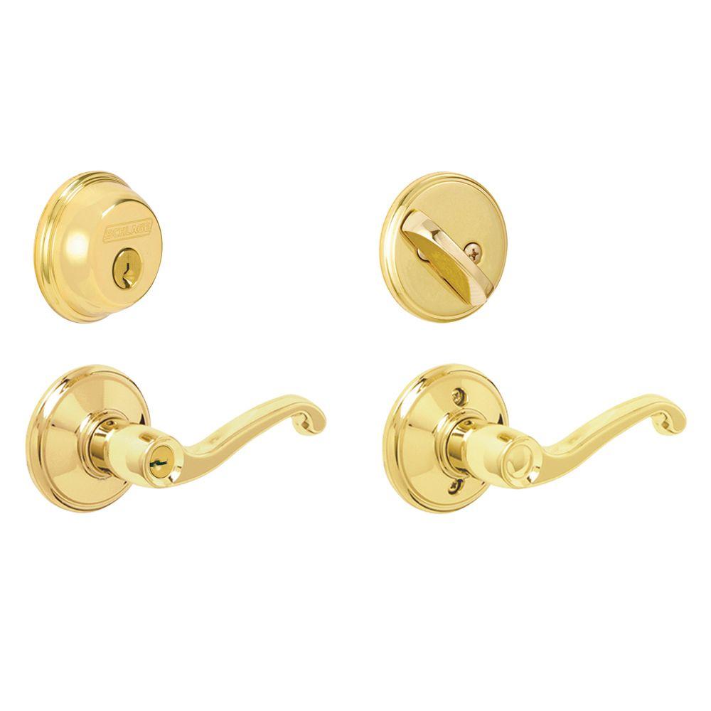 Schlage Flair Bright Brass Lever Combo Pack-FB50N V FLA 505 605 - The ...